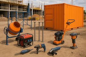 equipamentos para construção civil, etapas da obra, aluguel de equipamentos, locação para fundação, alvenaria e acabamento, compactador a percussão, andaimes metálicos, nível a laser, misturador de argamassa, máquina de pintura airless, batedor de tinta, ferramentas elétricas