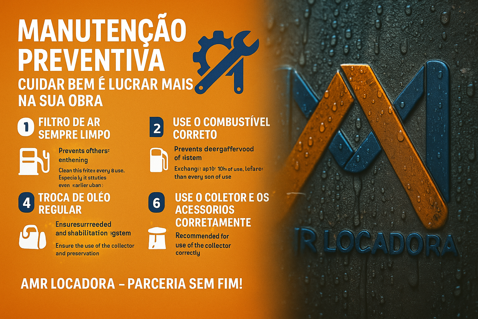 manutenção preventiva em equipamentos de construção, aluguel de equipamentos a combustão, troca de óleo em motor estacionário, cuidados com gerador portátil, compactador de solo, linha leve, locadora de equipamentos em Vitória da Conquista, AMR Locadora, filtro de ar, armazenamento de combustível seguro, desligamento correto de motor