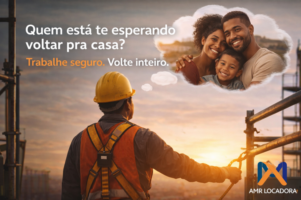 acidentes de trabalho na construção civil importância do EPI cinto de segurança e talabarte linha de vida em trabalho em altura andaimes e escadas com segurança plataformas elevatórias segurança normas de segurança do trabalho cultura de segurança no trabalho responsabilidade do trabalhador conscientização sobre segurança voltar pra casa com segurança família e trabalho segurança é um ato de amor quem te espera voltar pra casa valor da vida no trabalho trabalhar seguro para a família proteção da vida no trabalho trabalho em altura segurança no trabalho em altura prevenção de acidentes em altura uso de EPI em trabalho em altura riscos do trabalho em altura segurança na construção civil amr locadora locaçoes aluguel